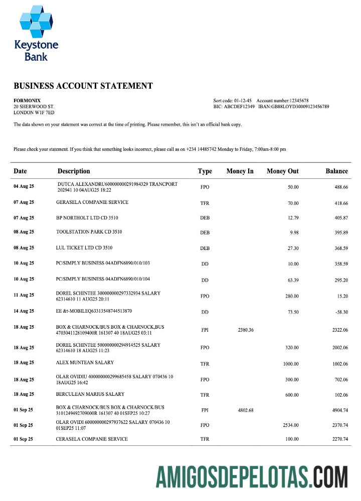 Em branco Nigéria Keystone Bank Organization modelo de extrato de conta Word e PDF